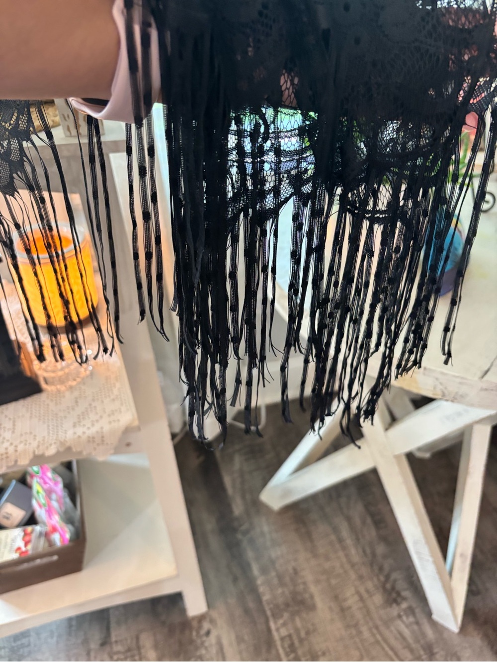 Mixit Black Lace Fringe Kimono Wrap - Picture 4 of 6